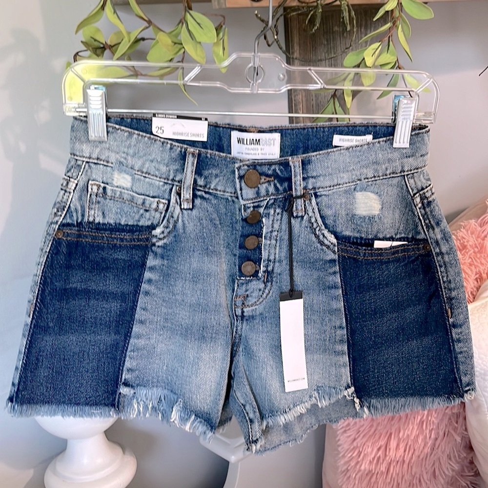 William Rast High Rise Denim Jean Shorts Cutoffs Button Fly Women 25 Dual Upbeat